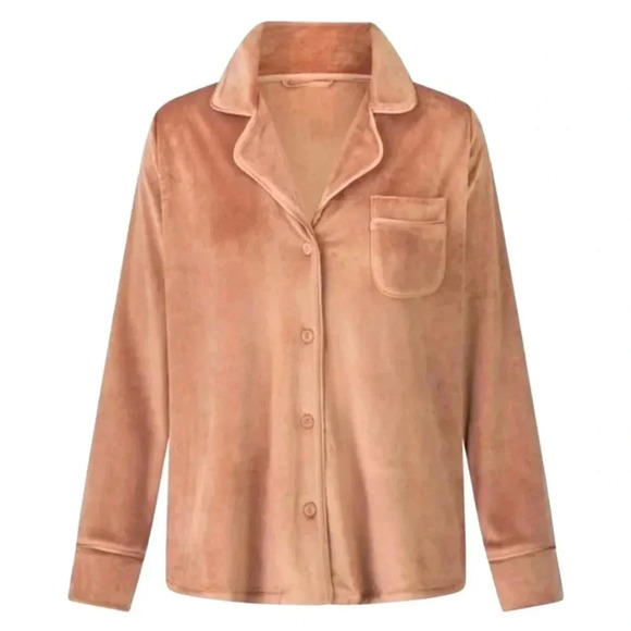 *Final Price* SKIMS Velour Button Up PJ Shirt in Sienna Size Large NWOT Kim K - Picture 1 of 3